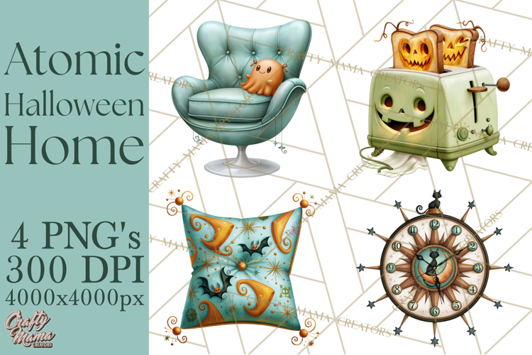 1950s Atomic Halloween Clipart Retro Mid Century Clip Art