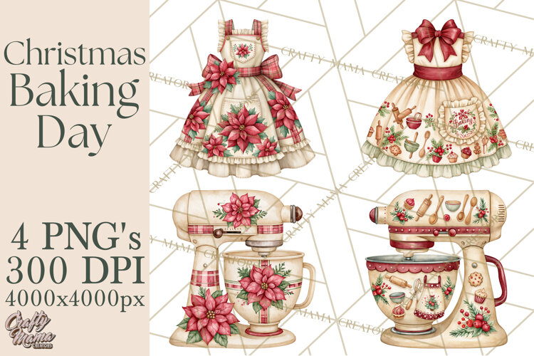 Vintage Christmas Kitchen Clipart PNG example image 1