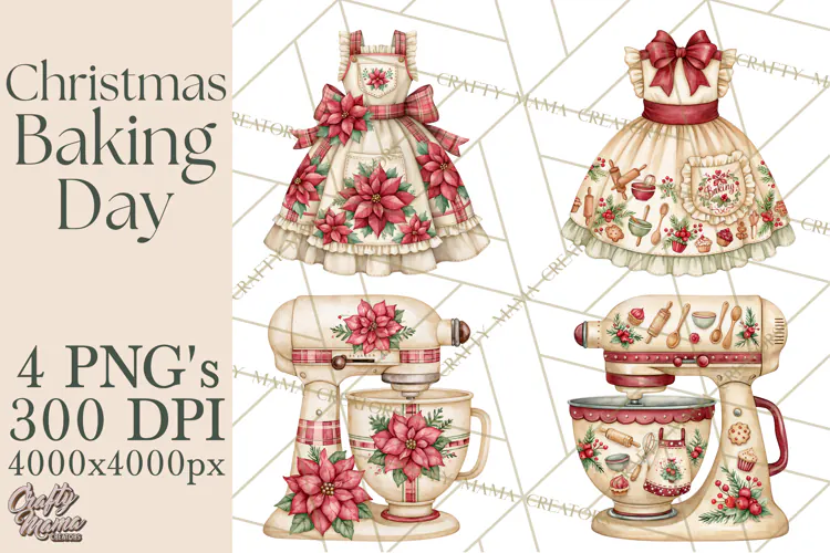 Vintage Christmas Kitchen Clipart PNG
