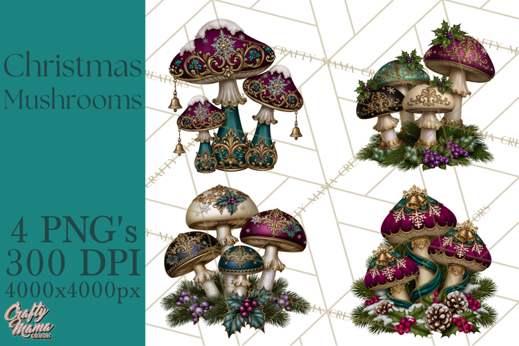 Gothic Christmas Mushrooms PNG, Christmas Florals