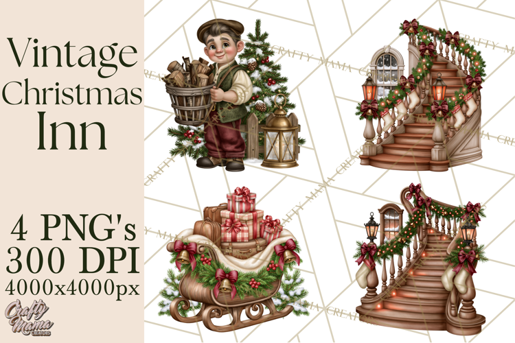 Vintage Christmas Inn Clipart PNG