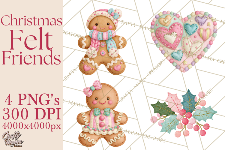 Christmas Felt Friends Printable Clipart PNG
