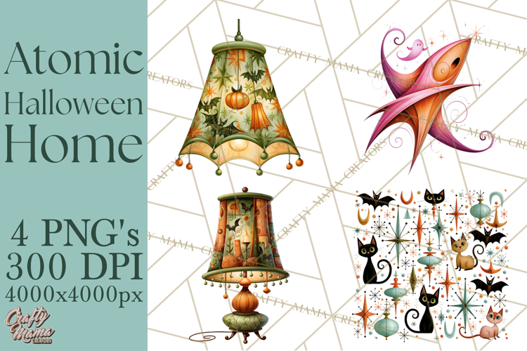 1950s Atomic Halloween Clipart Retro Mid Century Clip Art