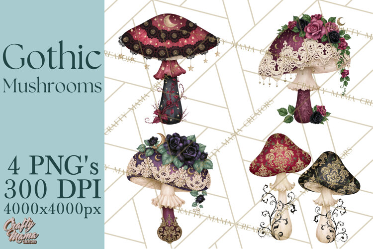 Gothic Mushroom Clipart PNG, Halloween Forest Florals example image 1