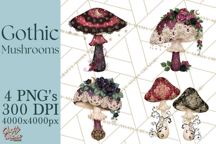 Gothic Mushroom Clipart PNG, Halloween Forest Florals