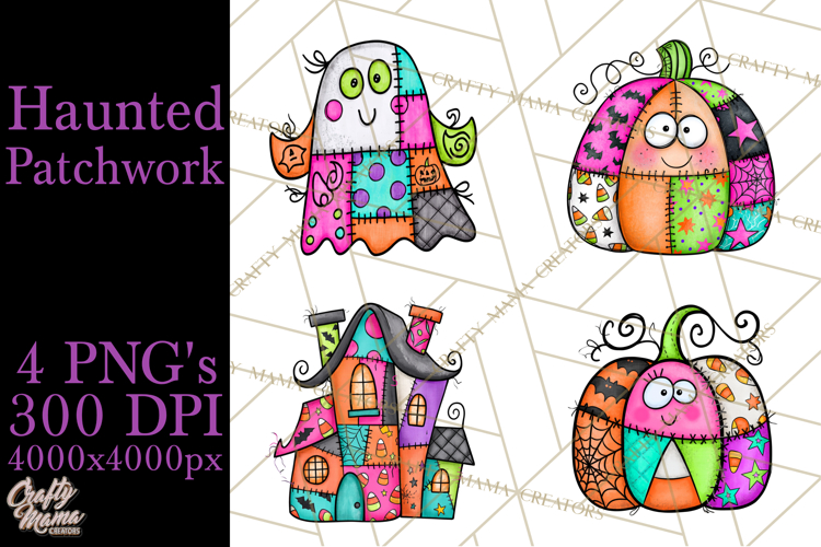 Haunted Patchwork Halloween Characters PNG