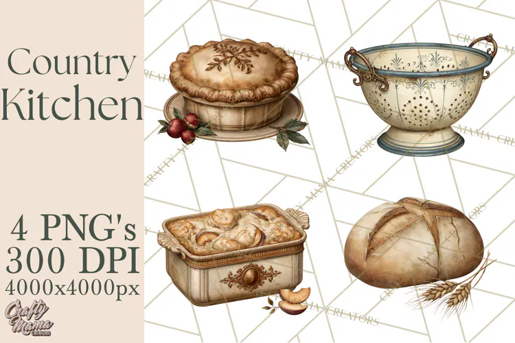Vintage Farmhouse Kitchen Clipart PNG