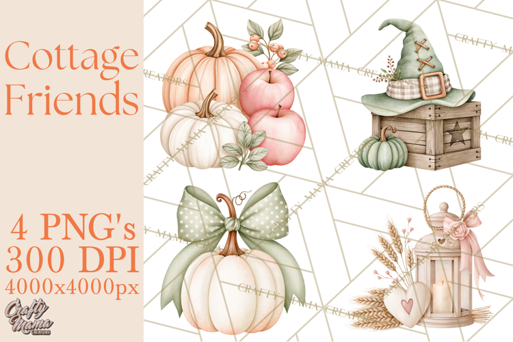 Cottagecore Halloween Friends Clipart PNG
