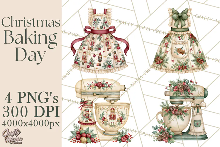 Vintage Christmas Kitchen Clipart PNG