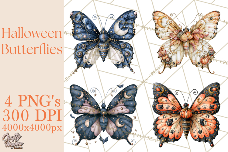 Halloween Butterflies Spooky Gothic Clipart PNG