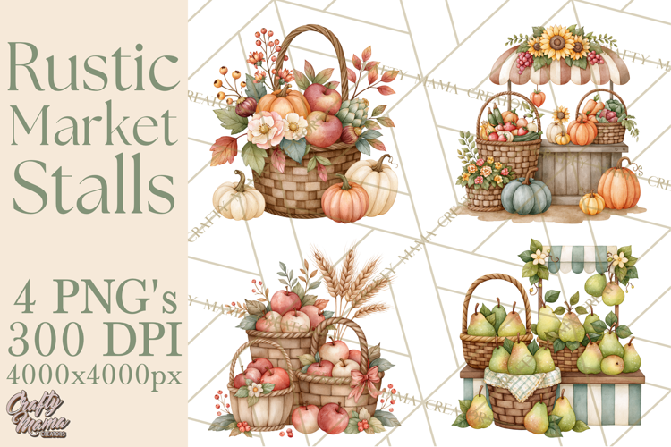 Rustic Market Stalls Clipart PNG, Fall Decor