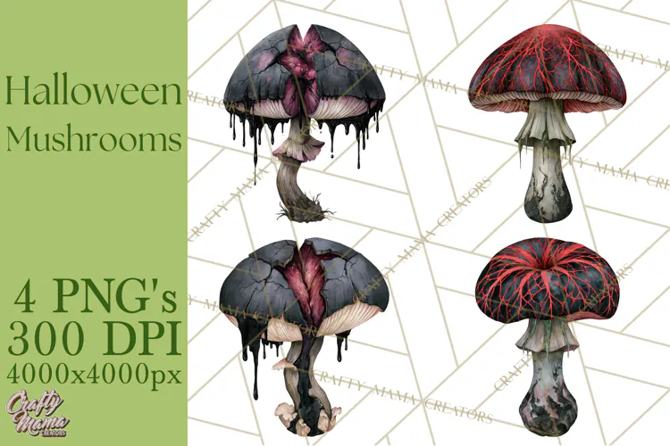 Spooky Halloween Mushrooms PNG, Fall Mushroom Fungus