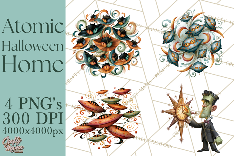 1950s Atomic Halloween Clipart Retro Mid Century Clip Art
