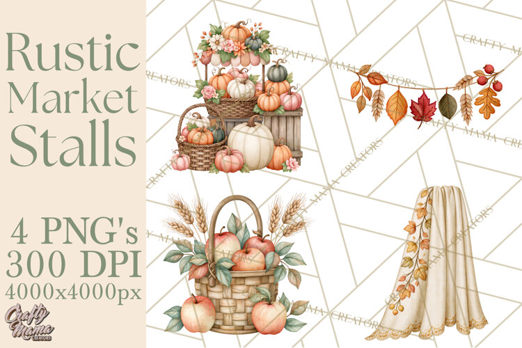 Rustic Market Stalls Clipart PNG, Fall Decor example image 1