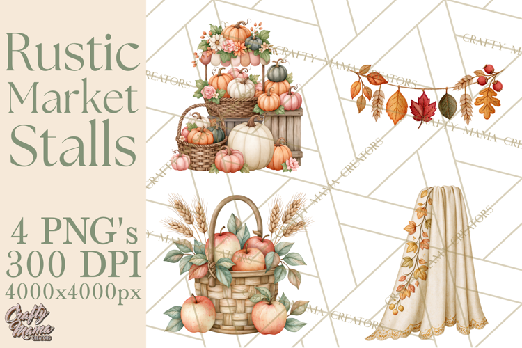 Rustic Market Stalls Clipart PNG, Fall Decor
