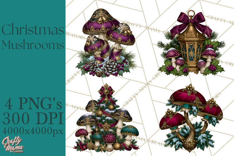Gothic Christmas Mushrooms PNG, Christmas Florals