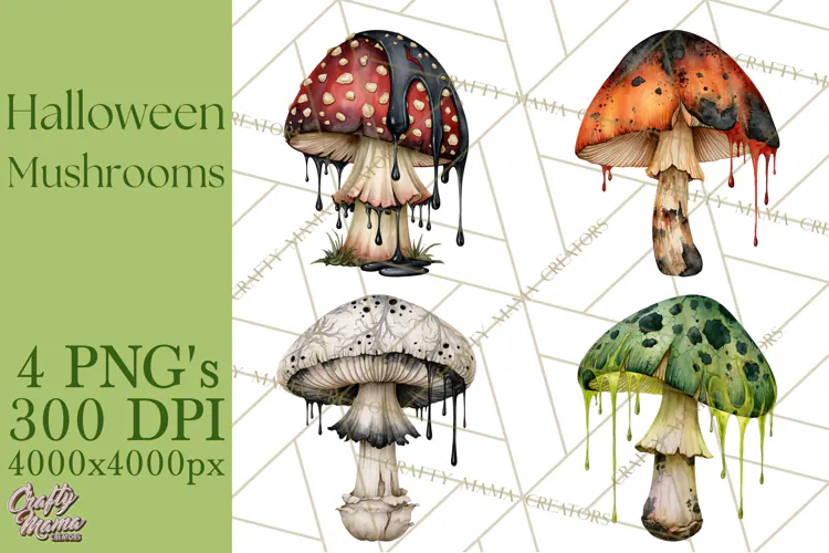 Spooky Halloween Mushrooms PNG, Fall Mushroom Fungus