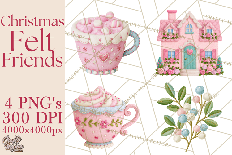 Christmas Felt Friends Printable Clipart PNG