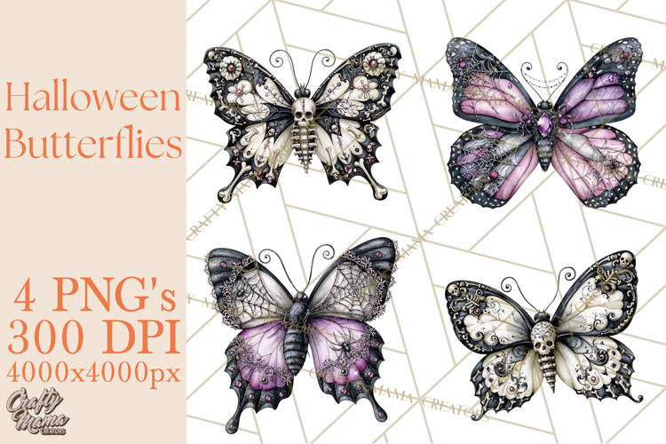 Halloween Butterflies Spooky Gothic Clipart PNG