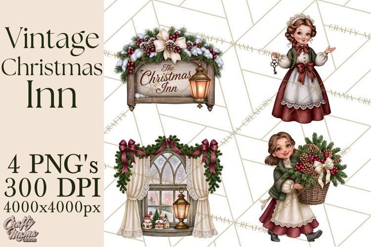 Vintage Christmas Inn Clipart PNG example image 1