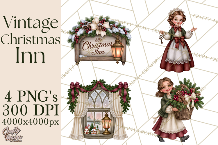Vintage Christmas Inn Clipart PNG