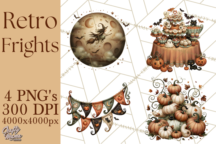 Vintage Halloween Clipart PNG, Halloween Retro Characters