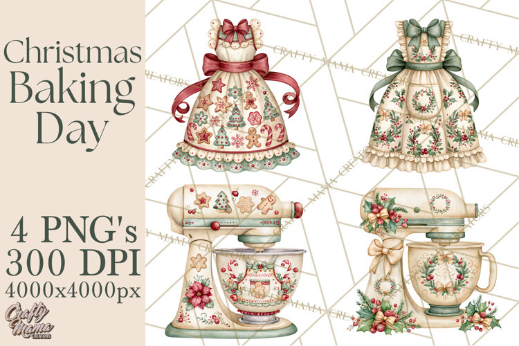 Vintage Christmas Kitchen Clipart PNG example image 1