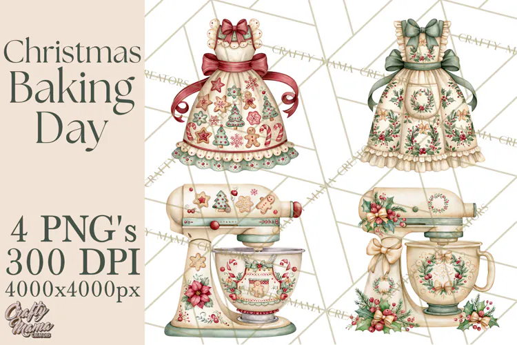 Vintage Christmas Kitchen Clipart PNG