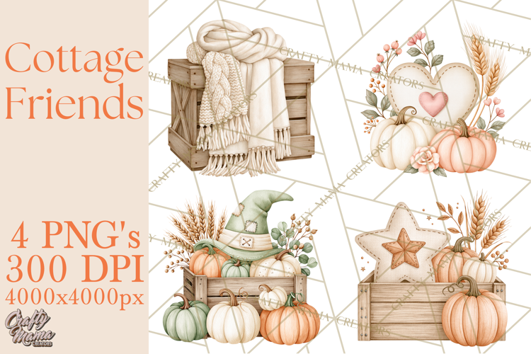 Cottagecore Halloween Friends Clipart PNG