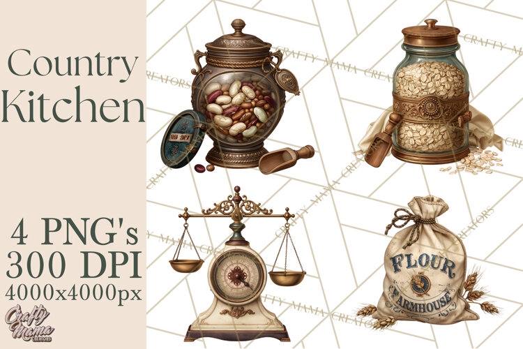Vintage Farmhouse Kitchen Clipart PNG example image 1
