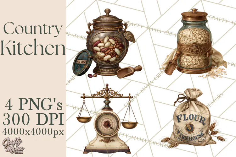 Vintage Farmhouse Kitchen Clipart PNG