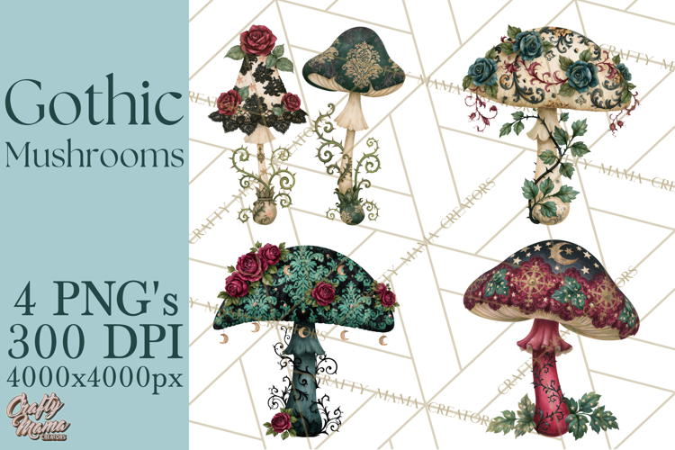 Gothic Mushroom Clipart PNG, Halloween Forest Florals