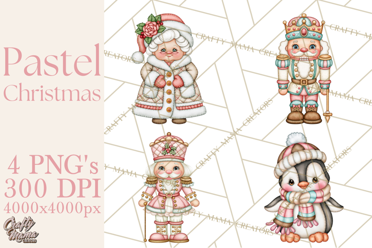 Pastel Christmas Friends Printable Clipart PNG