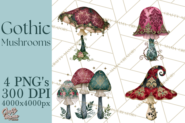 Gothic Mushroom Clipart PNG, Halloween Forest Florals