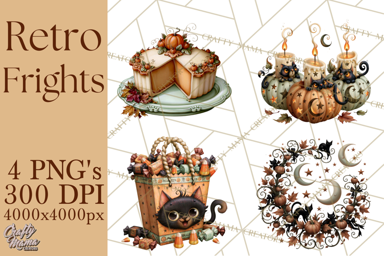 Vintage Halloween Clipart PNG, Halloween Retro Characters