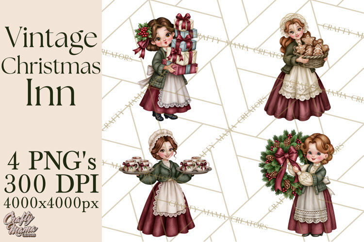 Vintage Christmas Inn Clipart PNG example image 1