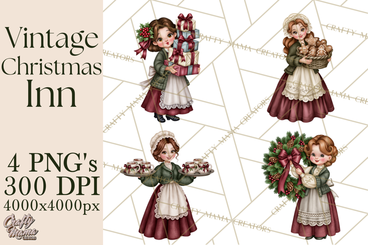 Vintage Christmas Inn Clipart PNG