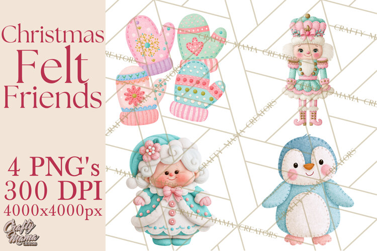Christmas Felt Friends Printable Clipart PNG example image 1