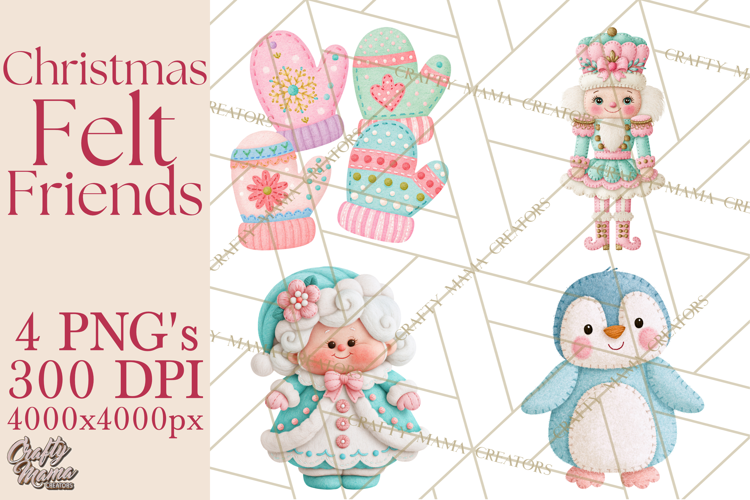 Christmas Felt Friends Printable Clipart PNG