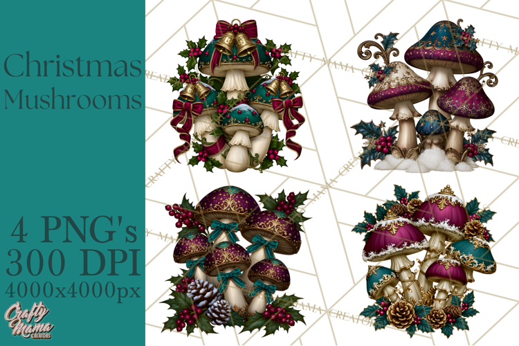 Gothic Christmas Mushrooms PNG, Christmas Florals