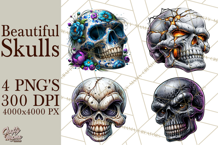 Floral Skull PNG Clipart, Spooky Gothic Halloween Png