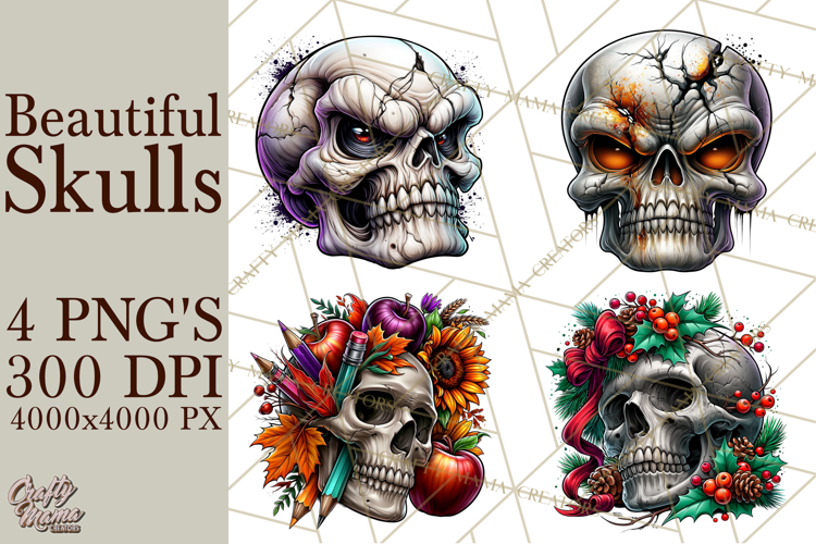 Floral Skull PNG Clipart, Spooky Gothic Halloween Png
