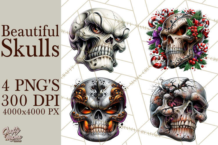 Floral Skull PNG Clipart, Spooky Gothic Halloween Png