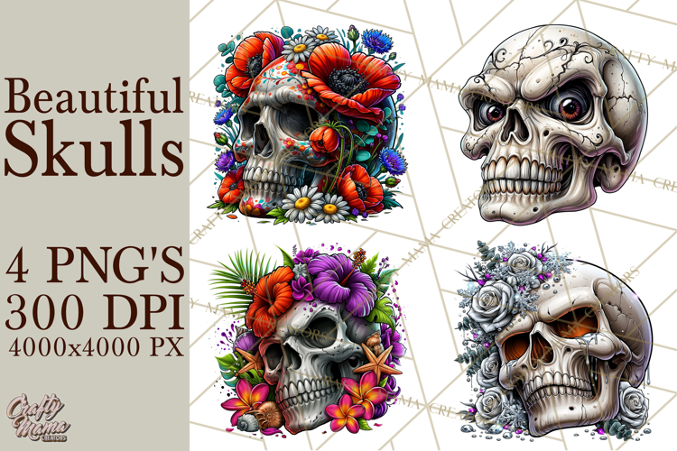 Floral Skull PNG Clipart, Spooky Gothic Halloween Png