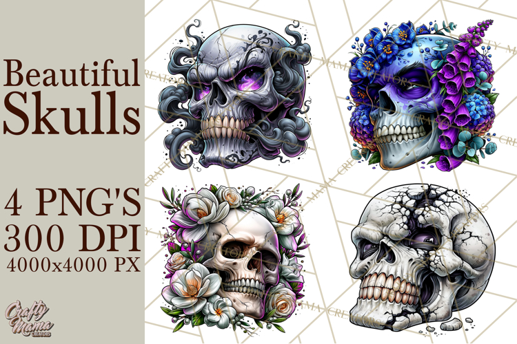 Floral Skull PNG Clipart, Spooky Gothic Halloween Png