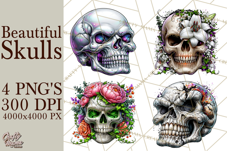 Floral Skull PNG Clipart, Spooky Gothic Halloween Png