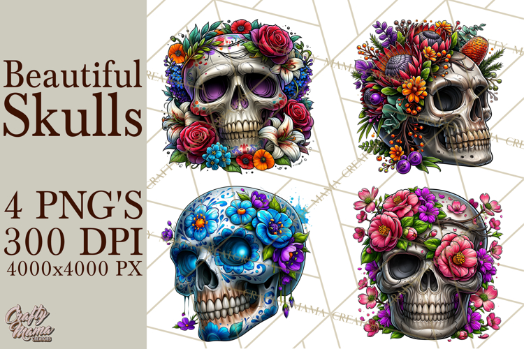 Floral Skull PNG Clipart, Spooky Gothic Halloween Png