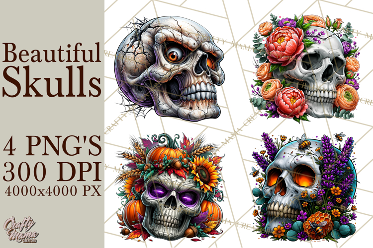 Floral Skull PNG Clipart, Spooky Gothic Halloween Png