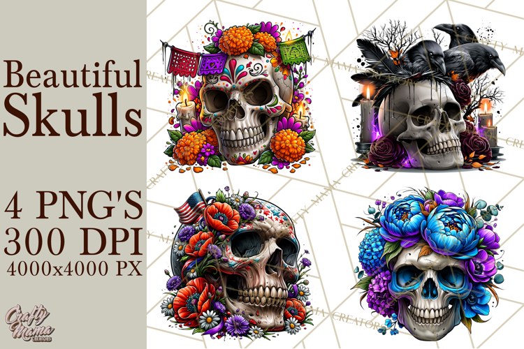 Floral Skull PNG Clipart, Spooky Gothic Halloween Png