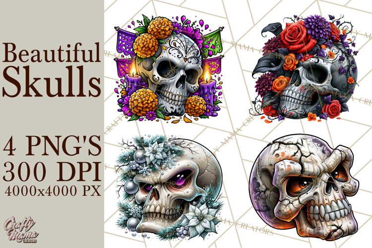Floral Skull PNG Clipart, Spooky Gothic Halloween Png